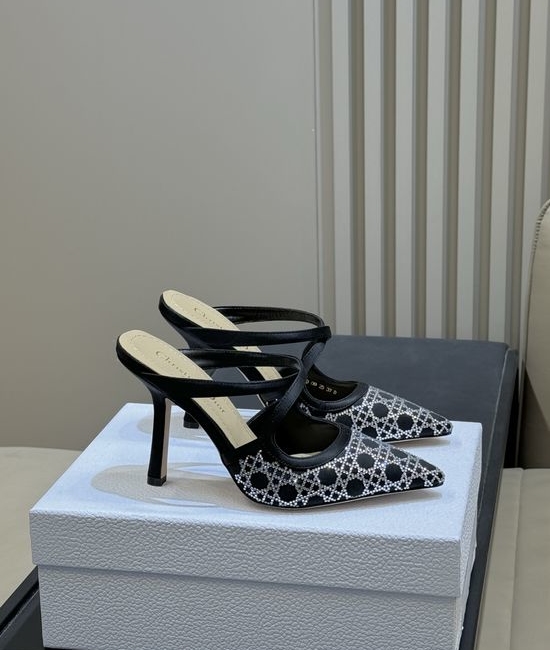 Christian Dior CD Silk Upper Rhinestone Pattern Leather Sole Shoes