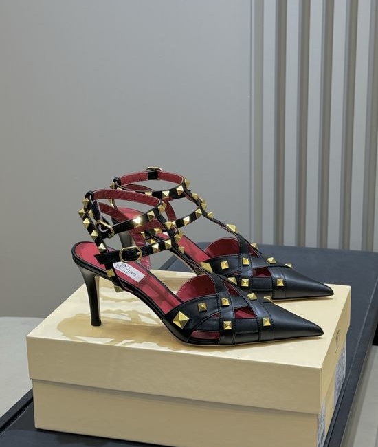 Valentino Stud Embellished Square Toe Leather Flats