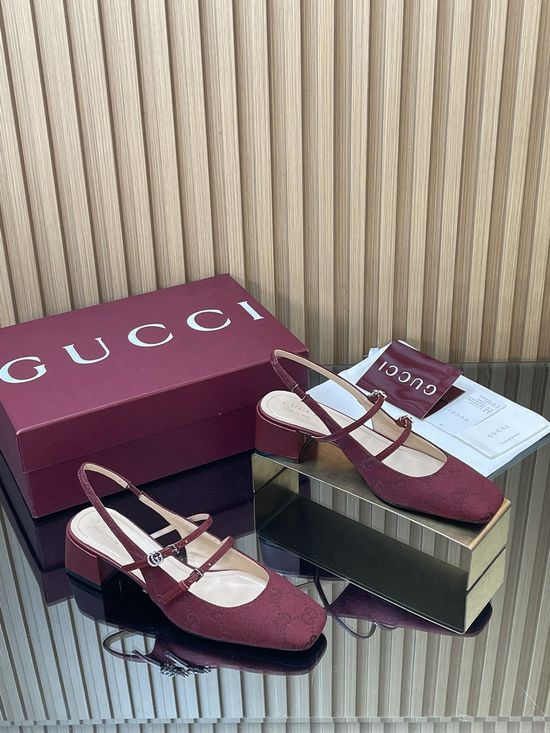 Gucci Monogram Canvas Block Heel Mary Jane Shoes With Rhinestone Buckle