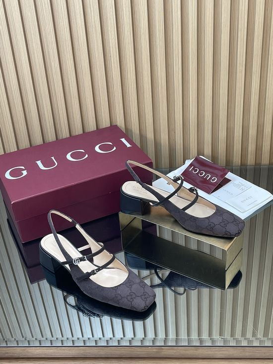 Gucci Monogram Canvas Block Heel Mary Jane Shoes With Rhinestone Buckle