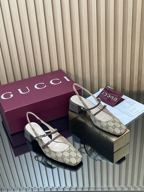 Gucci Monogram Canvas Block Heel Mary Jane Shoes With Rhinestone Buckle