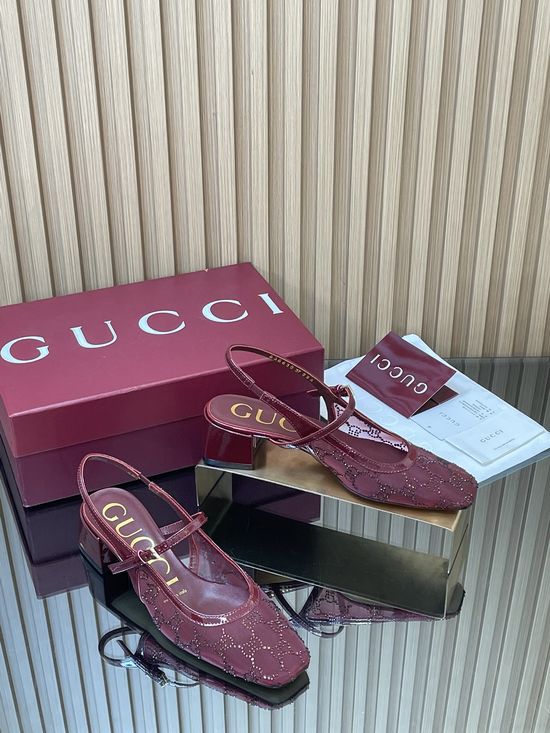 Gucci Rhinestone Mesh Block Heel Mary Jane Shoes With Ankle Strap