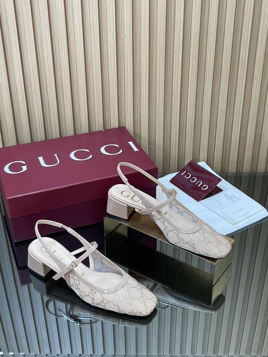 Gucci Rhinestone Mesh Block Heel Mary Jane Shoes With Ankle Strap