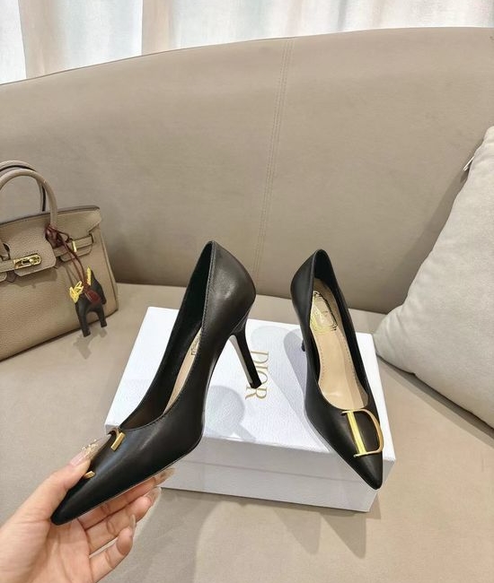 Christian Dior CD Pointed Toe Stiletto Pumps with Logo Hardware Buckle