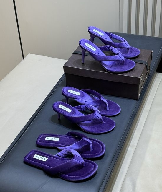 Alaia Soft Suede Flip Flops with Thin Heel Design