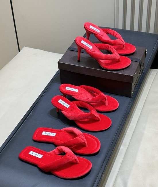 Alaia Soft Suede Flip Flops with Thin Heel Design