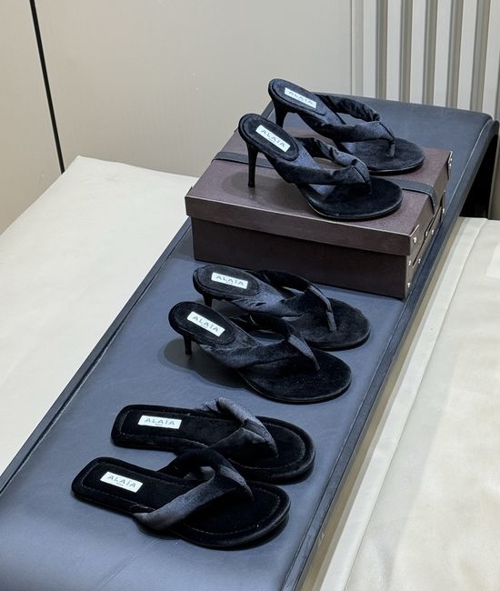 Alaia Soft Suede Flip Flops with Thin Heel Design
