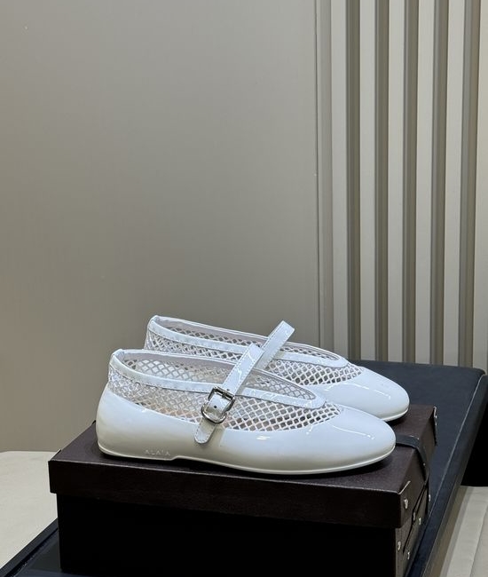 Alaia Mesh Ballet Flats with Rhinestone Buckle Detail