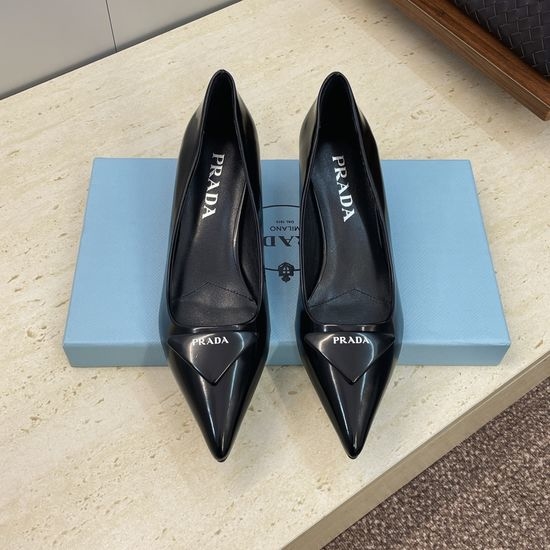 Prada Low-heeled Pointed-toe Shoes with Triangle Badge