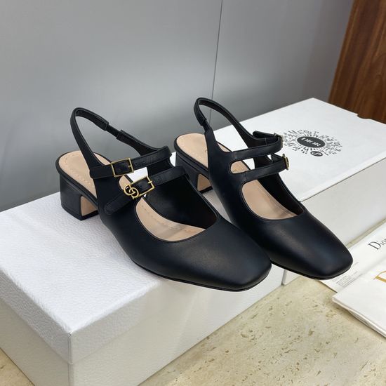 Christian Dior Flat Square-Toe Mary Jane Shoes with CD Logo Buckle