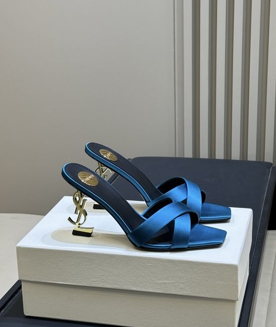 Yves Saint Laurent YSL Elegant Satin High Heel Mules with Logo Heel