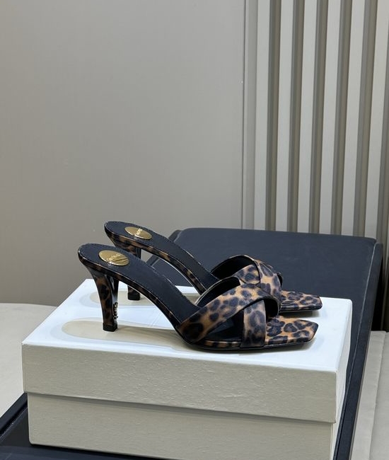 Yves Saint Laurent YSL Elegant Satin High Heel Mules with Decorative Heel