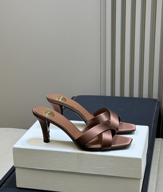 Yves Saint Laurent YSL Elegant Satin High Heel Mules with Decorative Heel