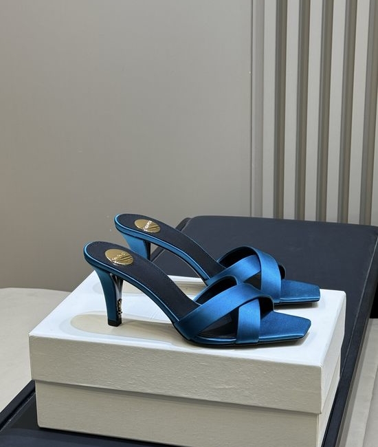Yves Saint Laurent YSL Elegant Satin High Heel Mules with Decorative Heel