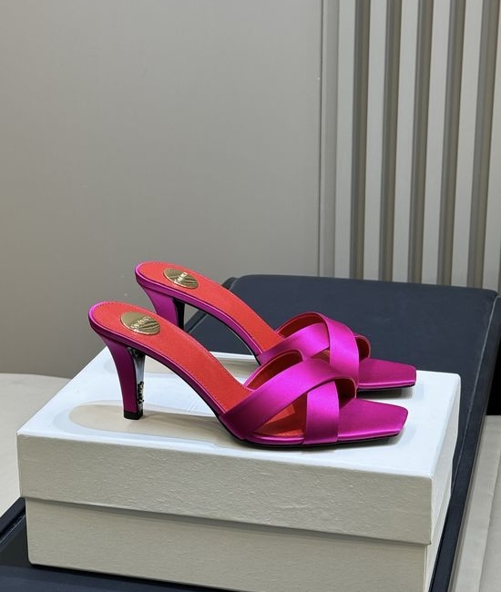 Yves Saint Laurent YSL Elegant Satin High Heel Mules with Decorative Heel