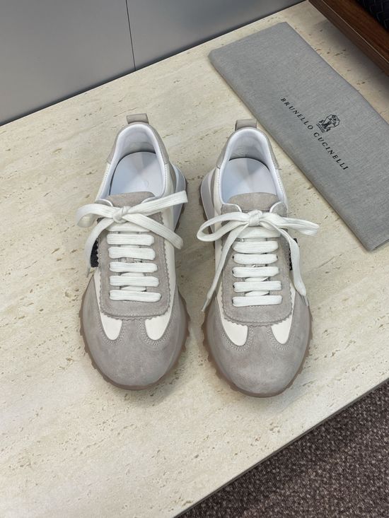 Brunello Cucinelli Mixed Material Beaded Lace Up Casual Sneakers