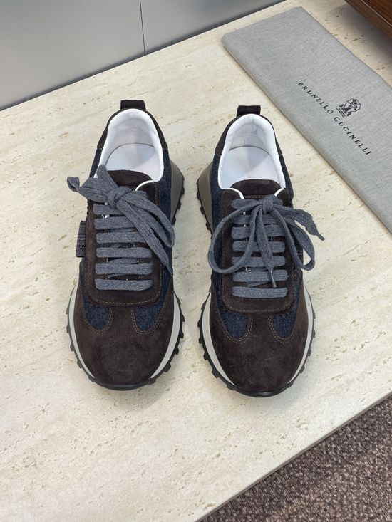 Brunello Cucinelli Mixed Material Beaded Lace Up Casual Sneakers