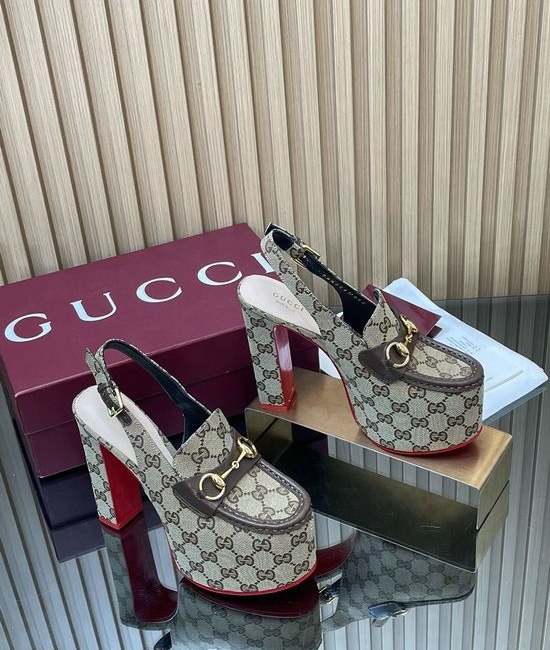Gucci Monogram Canvas Block Heel Slingback Loafers with Buckle