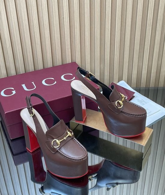 Gucci Embossed Leather Block Heel Slingback Loafers with Buckle