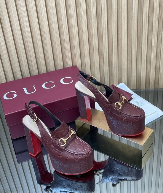 Gucci Embossed Leather Block Heel Slingback Loafers with Buckle