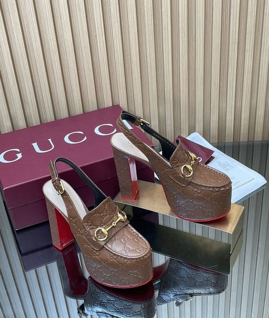 Gucci Embossed Leather Block Heel Slingback Loafers with Buckle