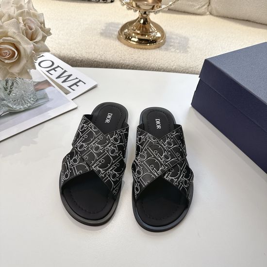 Christian Dior Embossed Leather Cross Strap Sandals With Non-slip Sole