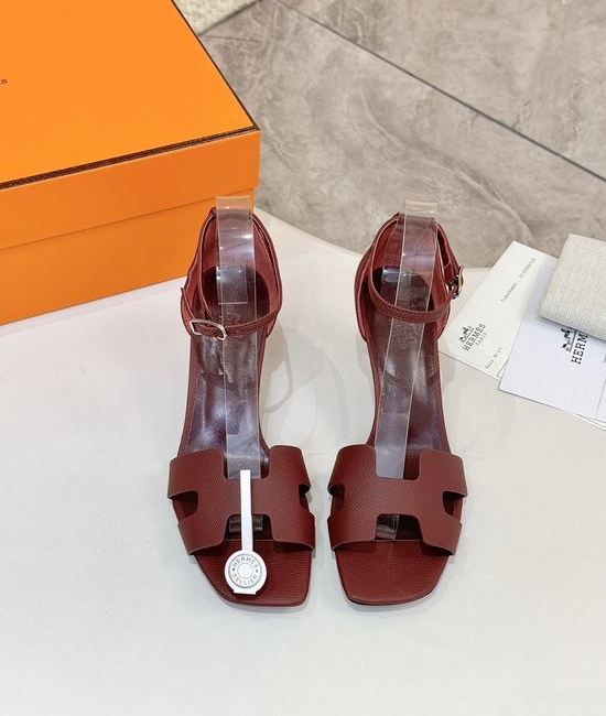 Hermes Premium Cowhide Leather Sole Block Heel Dress Shoes