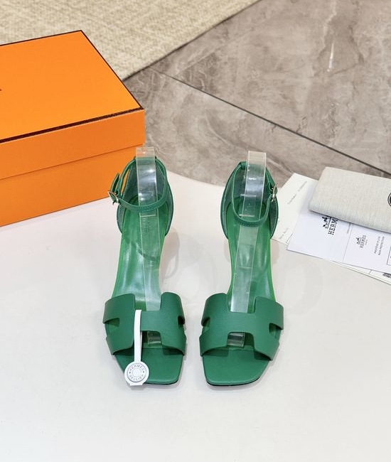 Hermes Premium Cowhide Leather Sole Block Heel Dress Shoes