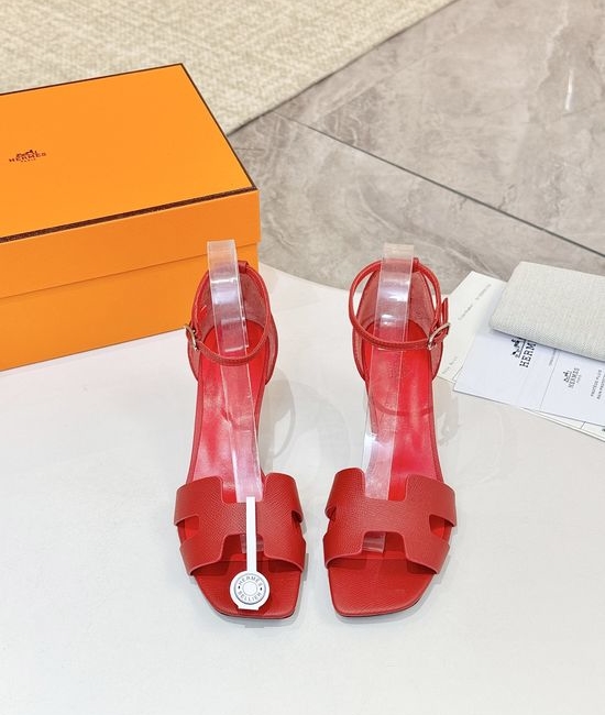 Hermes Premium Cowhide Leather Sole Block Heel Dress Shoes