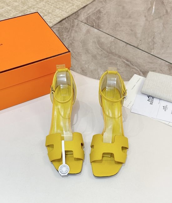 Hermes Premium Cowhide Leather Sole Block Heel Dress Shoes
