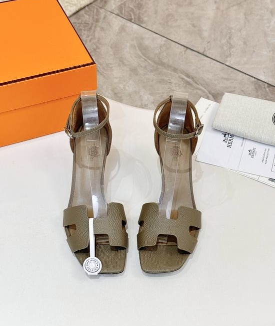 Hermes Premium Cowhide Leather Sole Block Heel Dress Shoes