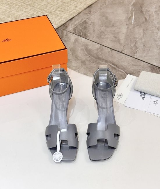 Hermes Premium Cowhide Leather Sole Block Heel Dress Shoes