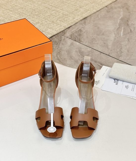 Hermes Premium Cowhide Leather Sole Block Heel Dress Shoes