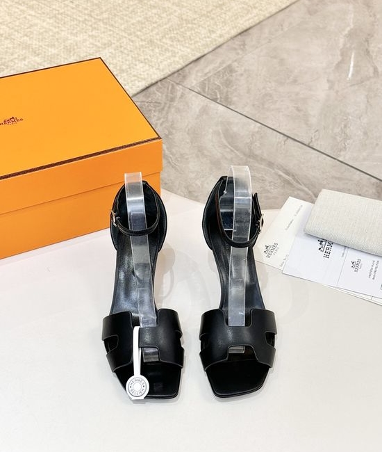Hermes Premium Cowhide Leather Sole Block Heel Dress Shoes