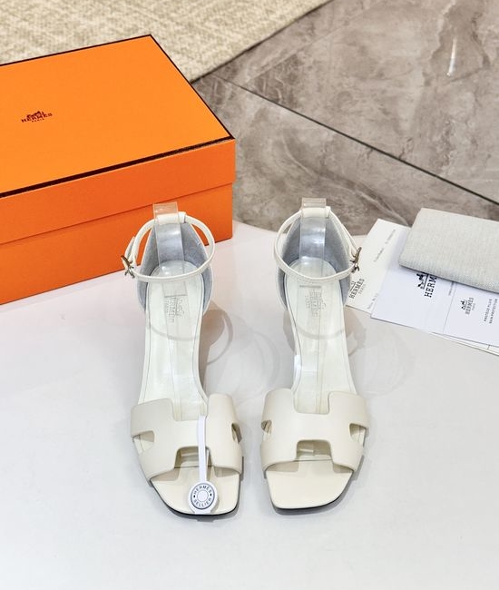 Hermes Premium Cowhide Leather Sole Block Heel Dress Shoes