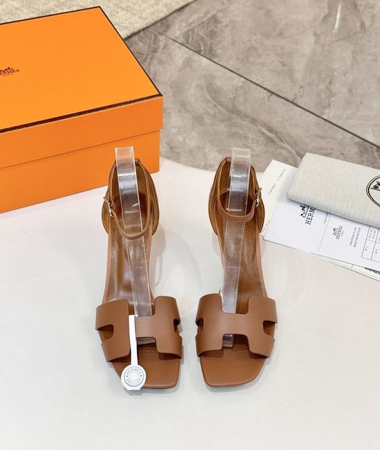 Hermes Premium Cowhide Leather Sole Block Heel Dress Shoes