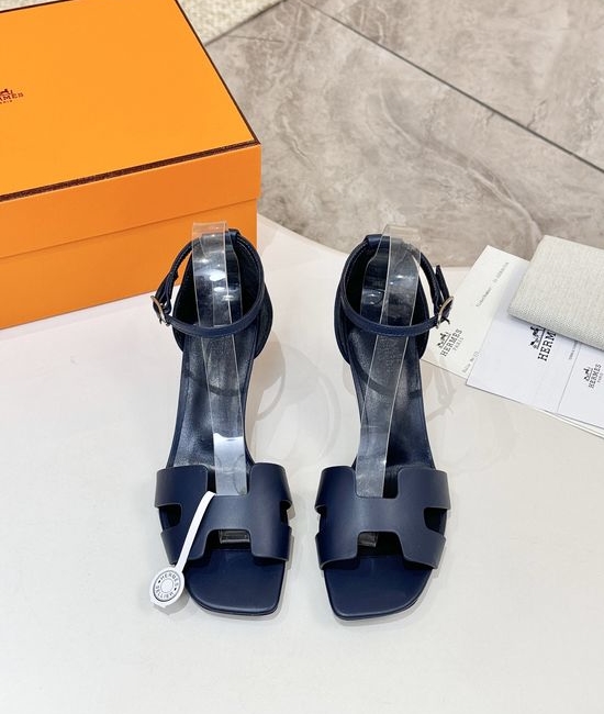 Hermes Premium Cowhide Leather Sole Block Heel Dress Shoes