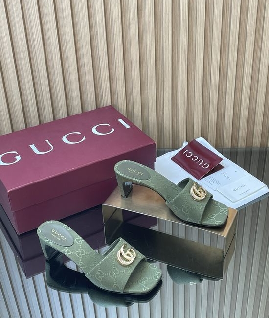 Gucci Vintage Buckle Chunky Heel Leather Slide Sandals