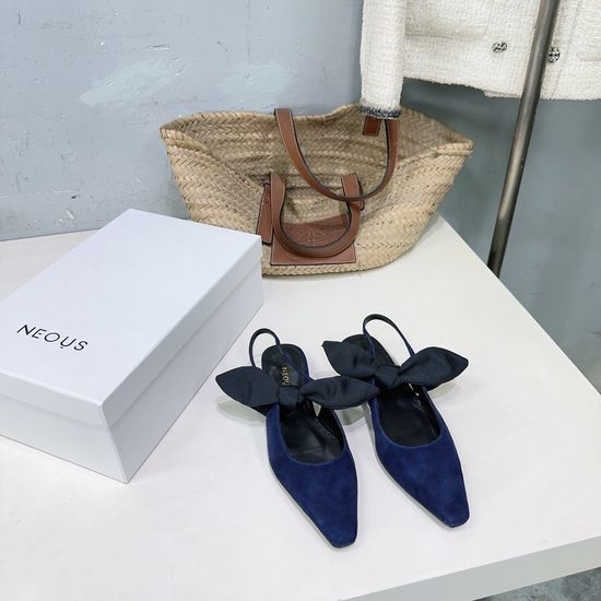 Neous Bow Decor Square Toe Chunky Heel Slingback Sandals