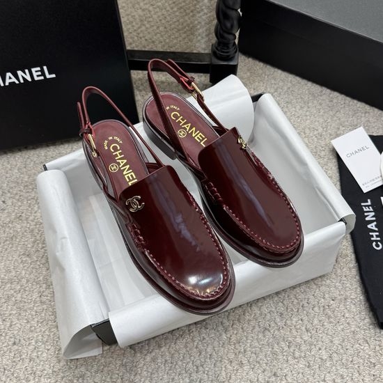 Chanel Rhinestone Buckle Leather Slip On Loafer Shoes