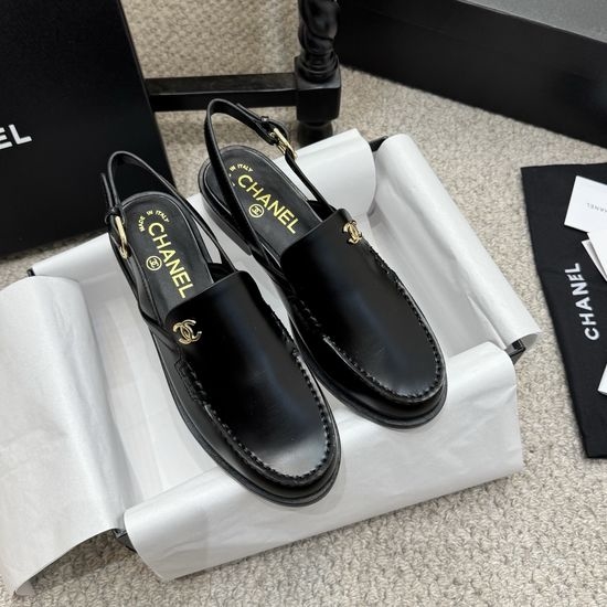 Chanel Rhinestone Buckle Leather Slip On Loafer Shoes