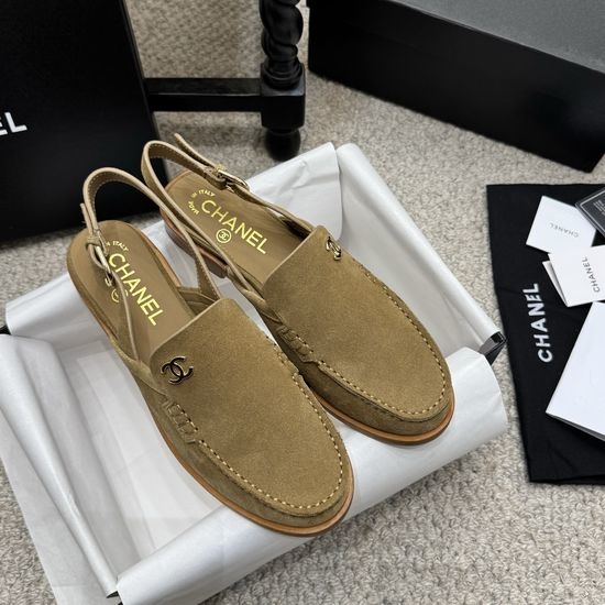Chanel Rhinestone Buckle Leather Slip On Loafer Shoes