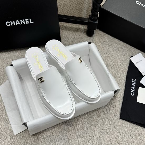 Chanel Rhinestone Buckle Leather Slip On Loafer Shoes