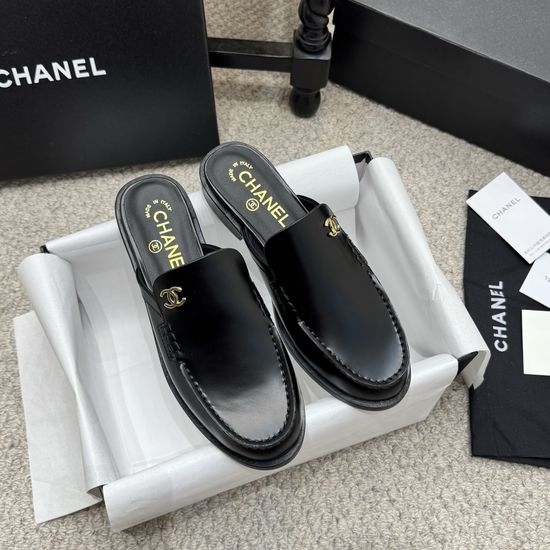 Chanel Rhinestone Buckle Leather Slip On Loafer Shoes