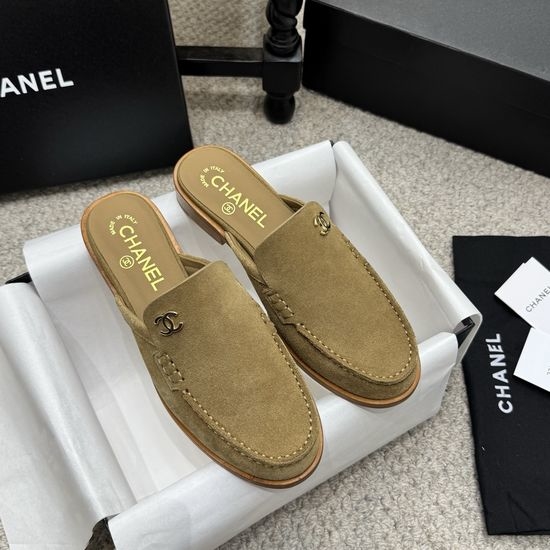 Chanel Rhinestone Buckle Leather Slip On Loafer Shoes