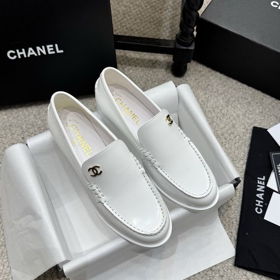 Chanel Rhinestone Buckle Leather Slip On Casual Loafer Shoes