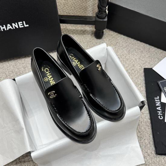 Chanel Rhinestone Buckle Leather Slip On Casual Loafer Shoes