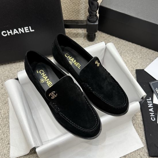 Chanel Rhinestone Buckle Leather Slip On Casual Loafer Shoes