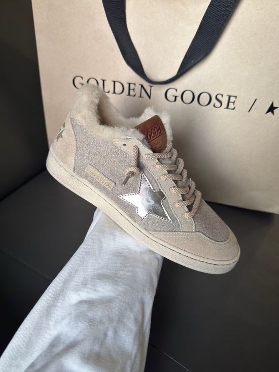 Golden Goose Casual Sneakers Gray Wool Fabric Upper Design
