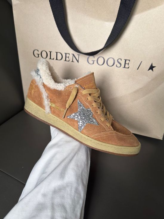 Golden Goose Brown Wool Lined Sneakers with Silver Accents
